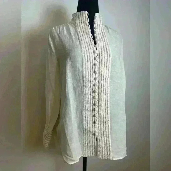 Soft Surroundings Lillith Tunic White Cream Button Front Lace Size Small P - Picture 9 of 15